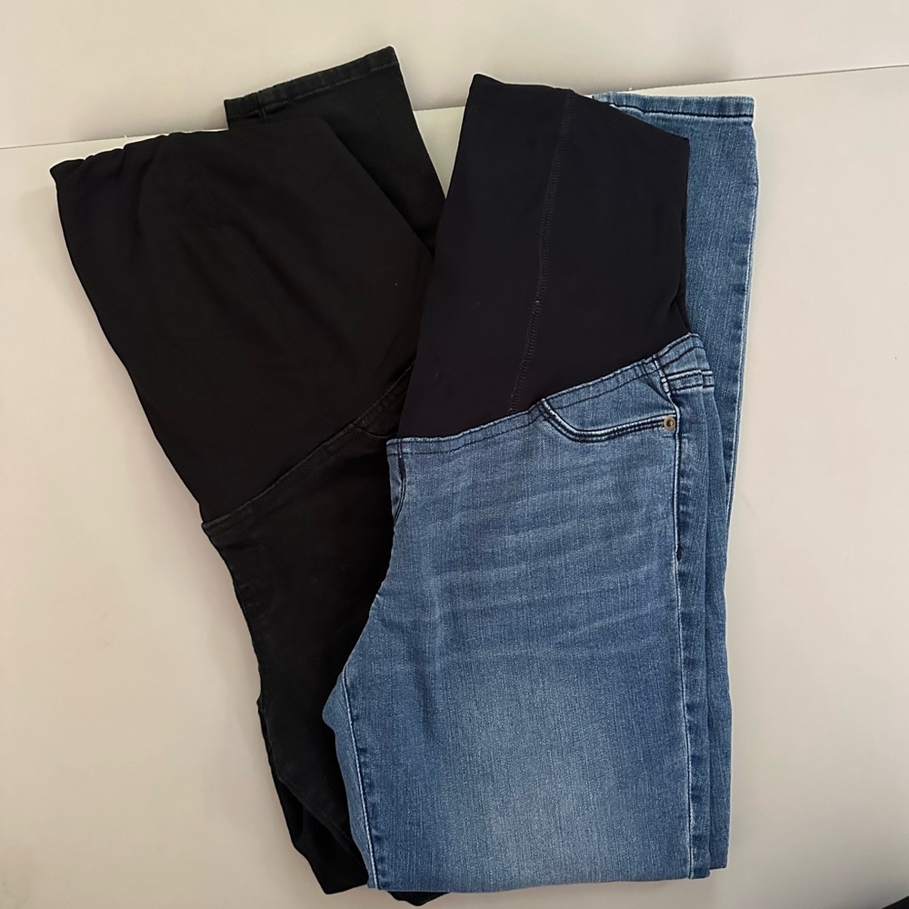 2 pairs in GUC! Over belly skinny maternity jeans blue & black - size 6